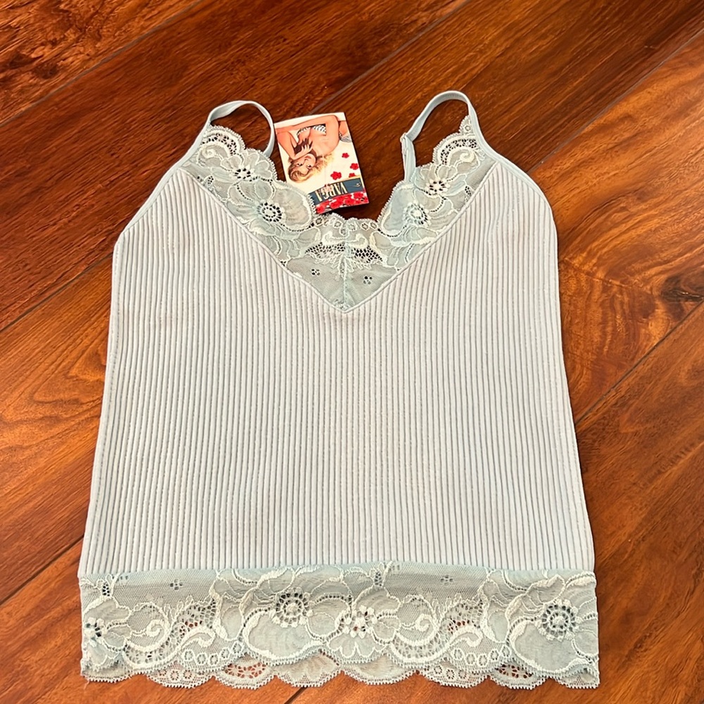 New with Tag Dynamic Lace Trim Tank Top, Light Blue One